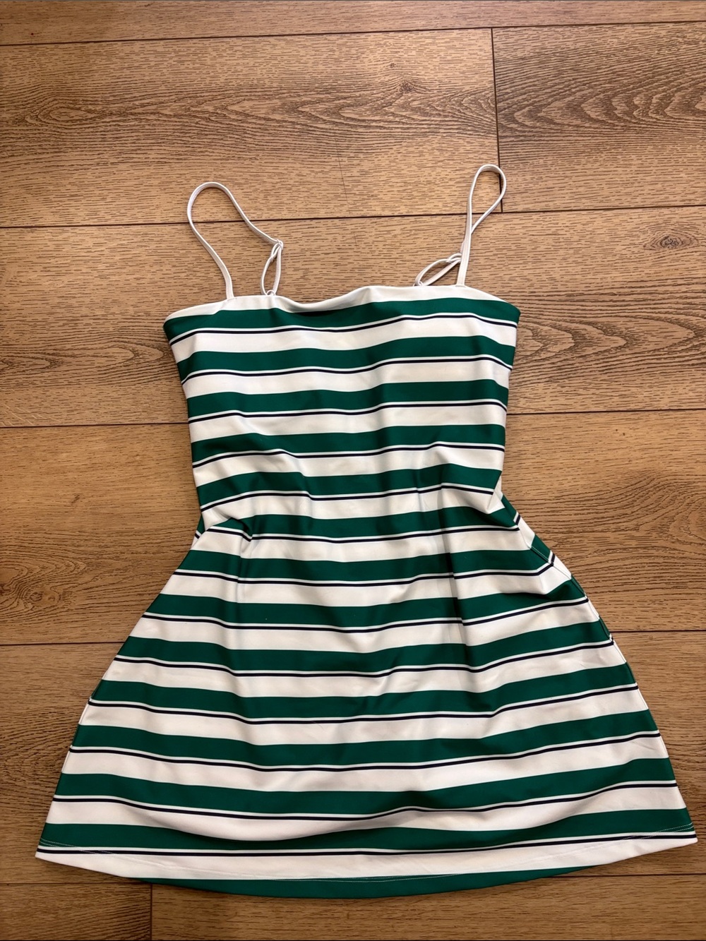 NWT A&F Striped Kelly Green and White Spaghetti Strap Mini Dress